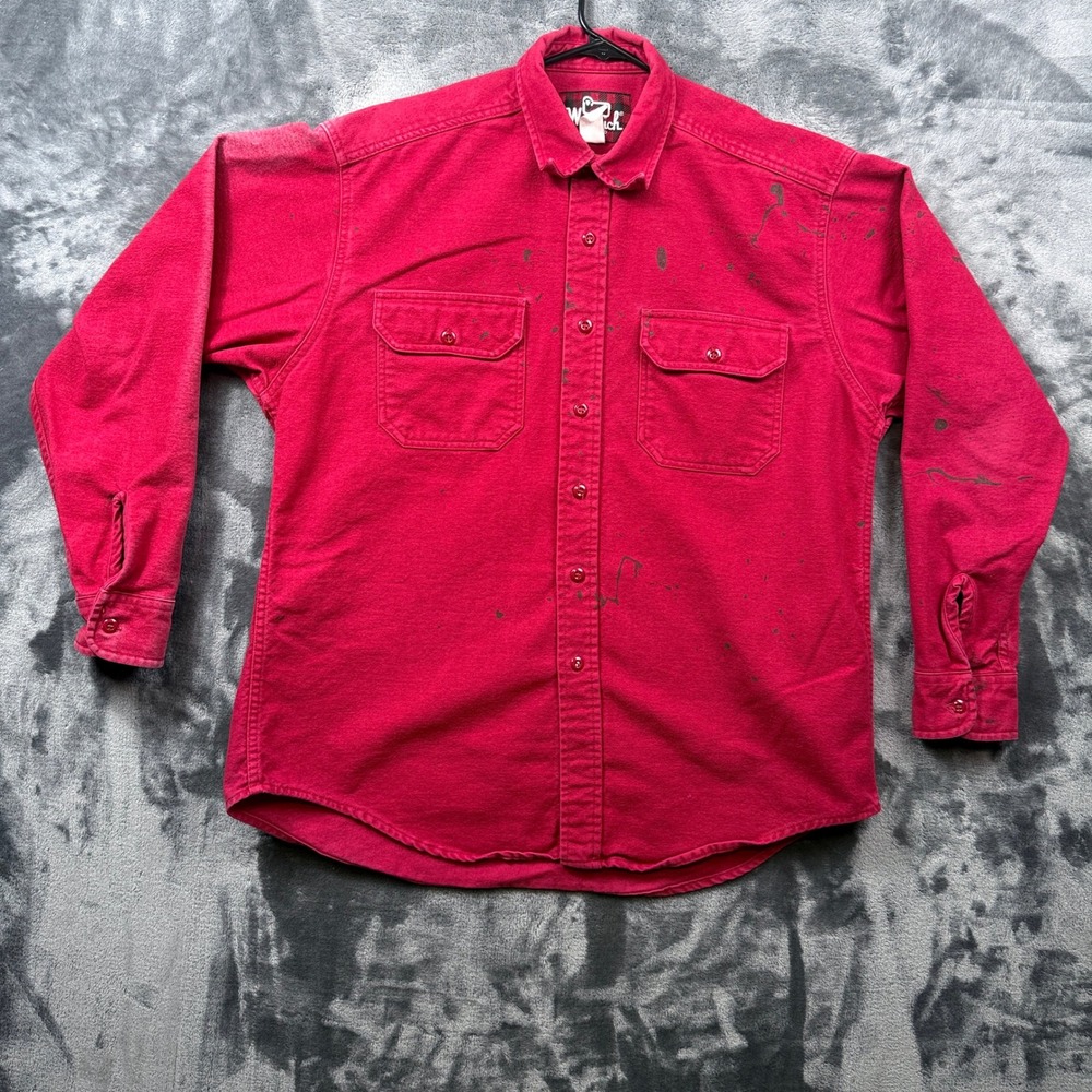 Woolrich Button Down Shirt Mens Large Red Long Sleeve Cotton Chamois Workwear